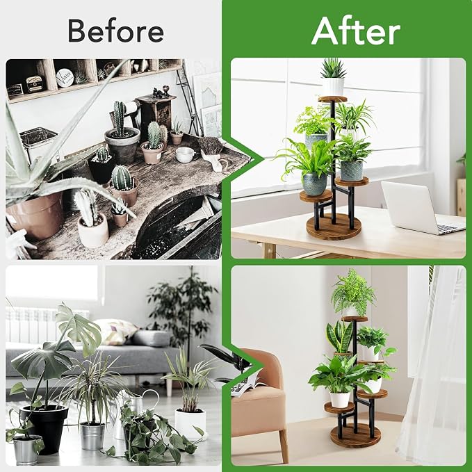AUGOSTA 5 Tier Plant Stand, Tall Metal Wood Shelf Holder - Image 3
