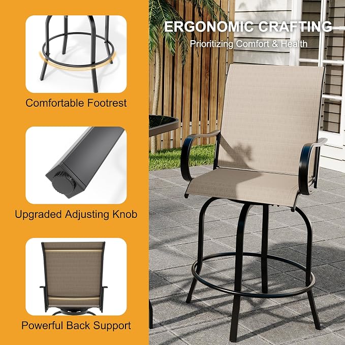 GarveeLife 4 Piece Outdoor Swivel Bar Chairs, Patio High Swivel Bar Stools - Image 6