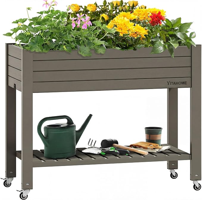 YITAHOME 43.3x17.7x34 in Elevated Garden Bed, Outdoor Plastic Planter Box by YITAHOME