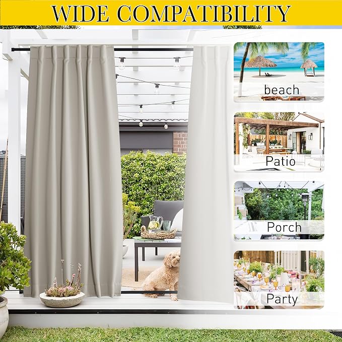 NICETOWN 2 Panels Outdoor Curtains Waterproof Pocket & Back Tab on Top & Bottom - Image 7