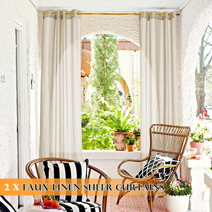 RYB HOME Outdoor Indoor Farmhouse Linen Sheer Curtains - Image 3