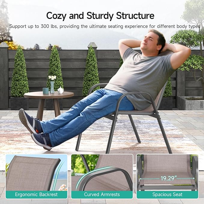 Patio Chairs Set of 2, Easily Set Up Stackable Outdoor Dining Chairs - Image 7