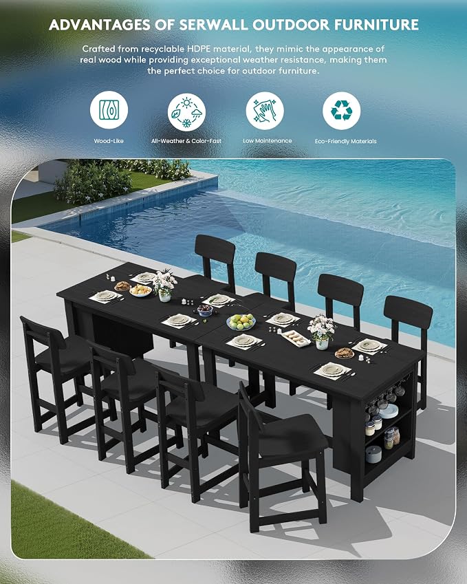 SERWALL Outdoor Bar Table and Chairs Set, 5-Piece HDPE Counter Height Patio - Image 9