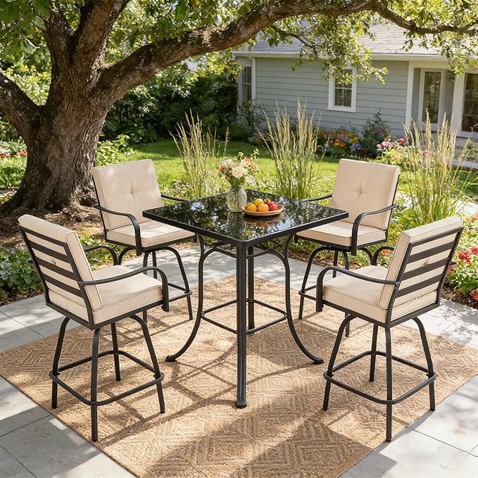 Patio Swivel Bar Stools, Outdoor Bar Height Swivel Chairs Set of 2 - Image 8