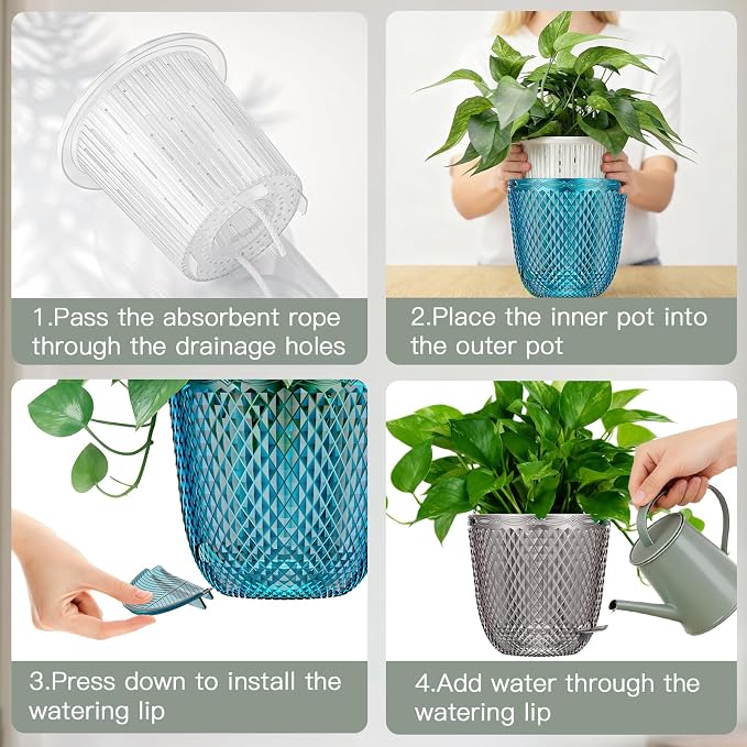 QCQHDU 2 Pack Self Watering Pots, 7.2 Inch Flower Pots - Image 7