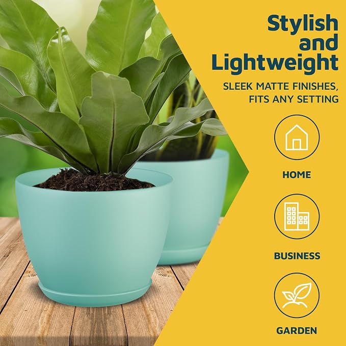 Aqua Plant Pots with Drainage Holes & Saucers 3 Pack, Indoor & Outdoor - Image 3