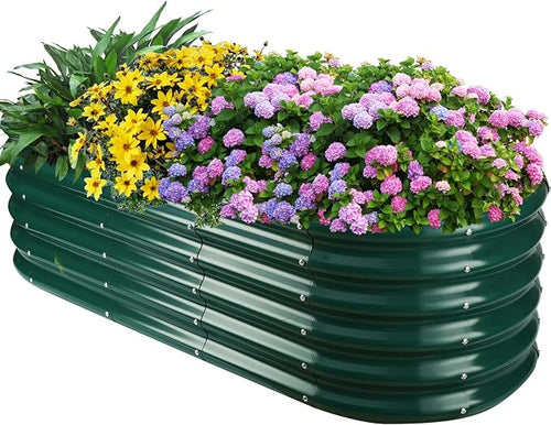 17" Tall Outdoor Garden Raised Garden Bed Kits, 5ft X 2ft Oval, 0.8MM Thick by YSEJOMP
