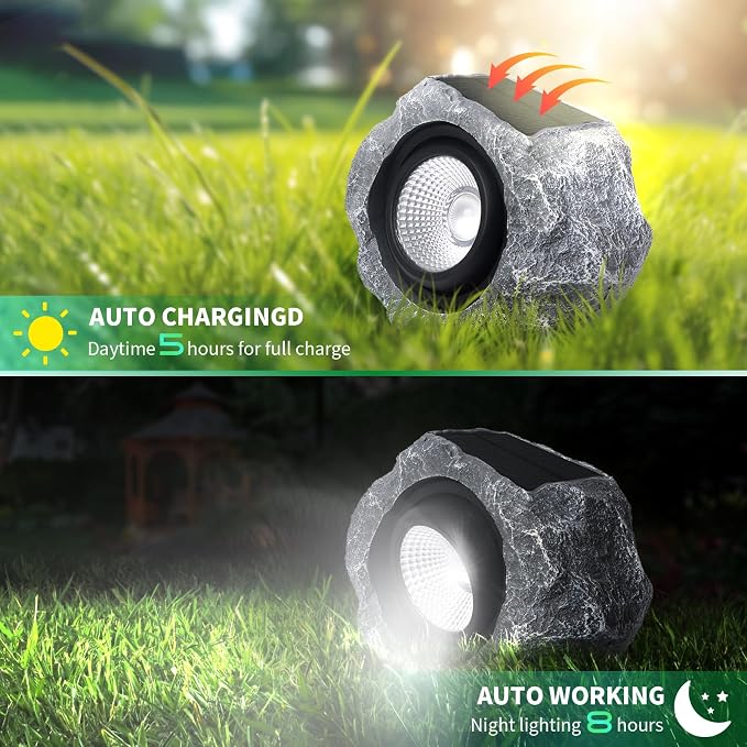 4 Pack Solar Rock Lights Outdoor, Angle Adjustable Solar Lights Outdoor - Image 4