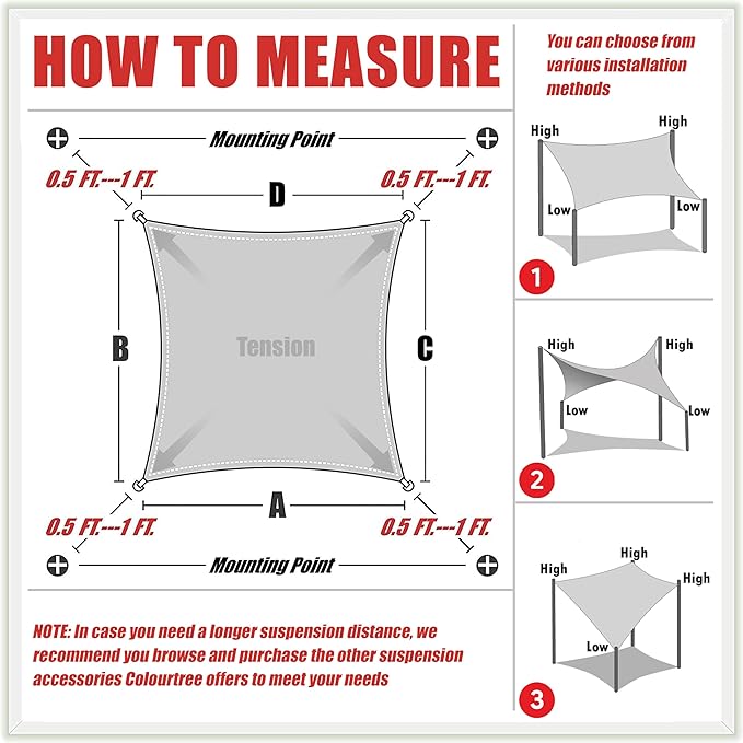 ColourTree TAPR1616 Custom Size 7' x 12' Green Sun Shade Sail Canopy UV Block - Image 6