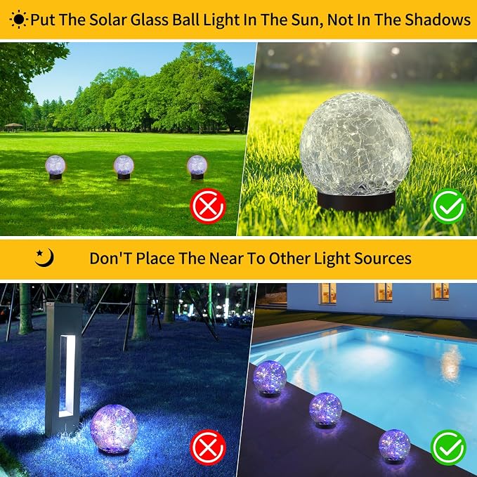 Solar Globe Lights Outdoor Waterproof-Solar Balls Garden-Cracked Glass Ball - Image 2