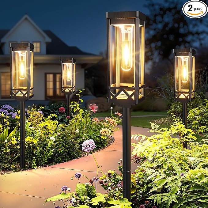 KOOPER Taller Solar Pathway Lights Outdoor, 2 Pack Upgraded Brighter Solar by KOOPER