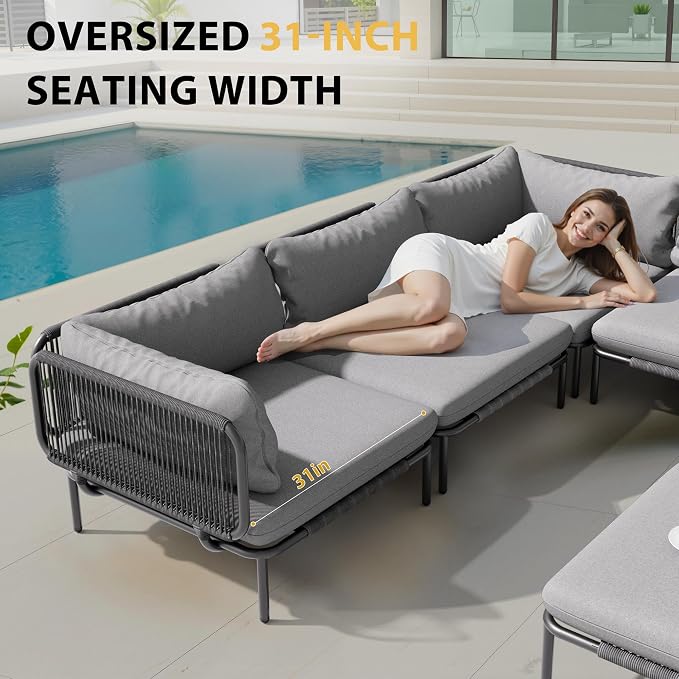 4 Piece Modern Outdoor Sectional Sofa, Weather-Resistant Metal Frame and - Image 5