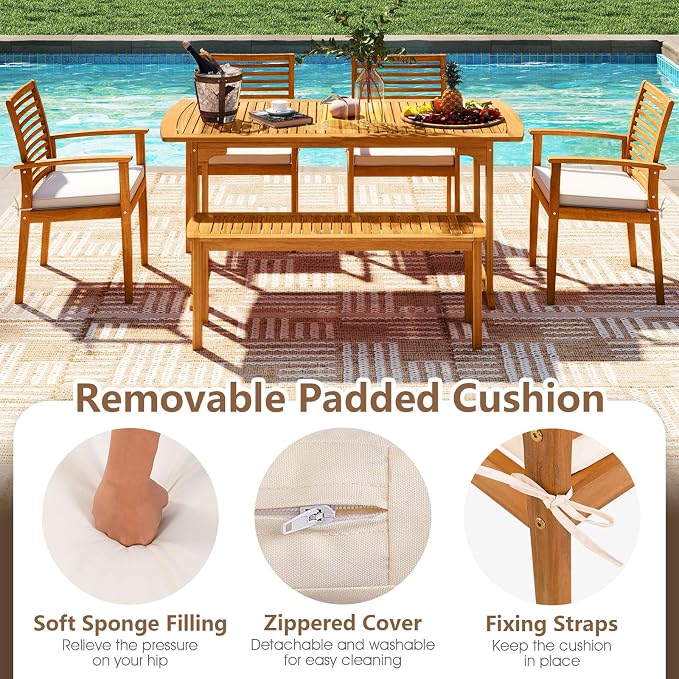 Tangkula 7 Piece Patio Acacia Wood Dining Set - Image 5