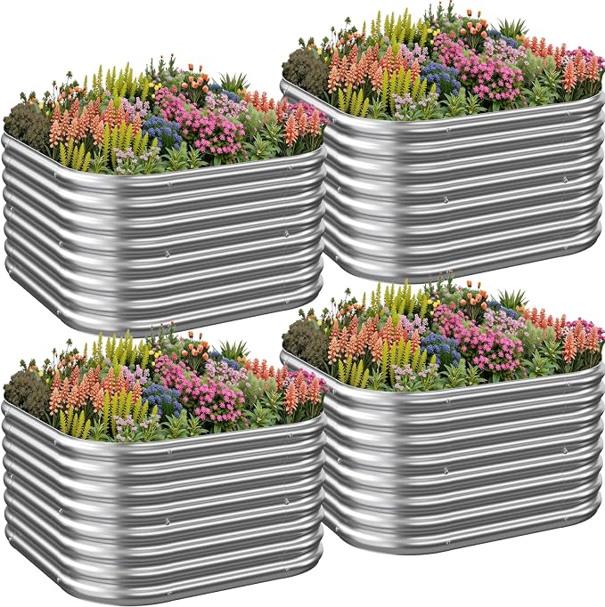 4 Pack 3x3FT Corrugated Galvanized Steel Raised Garden Bed Outdoor, Metal Above by CATMANOR
