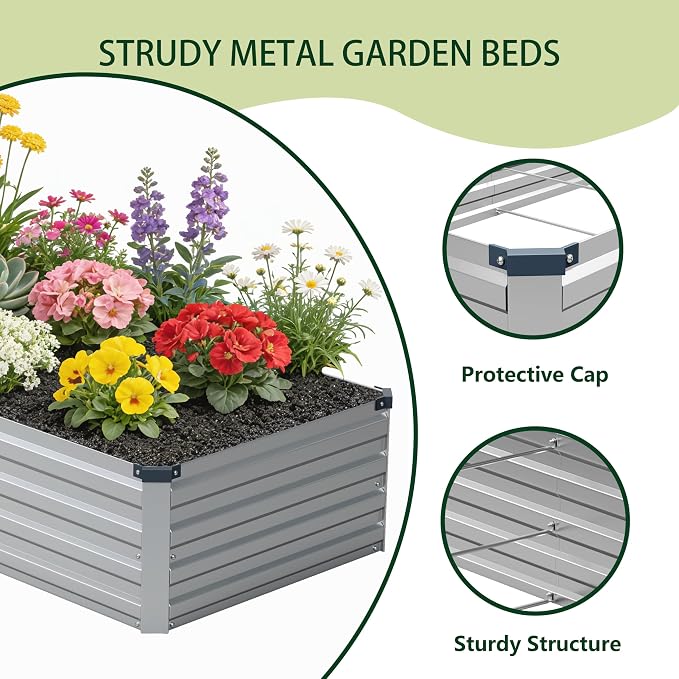 4x3x1 ft Galvanized Raised Garden Bed, Outdoor Planter Box Metal Patio Kit - Image 3