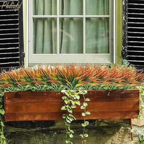 16Pcs Artificial Grass Fake Plants 17.3in Outdoor Plastic Plants UV Resistant - Image 2