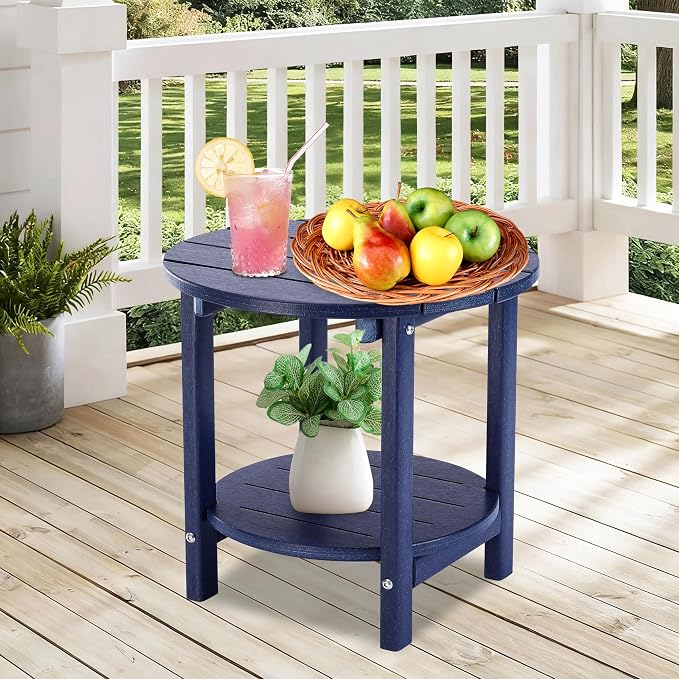 LZRS Round Adirondack Side Table Double End Table, Outdoor Side Tables - Image 6