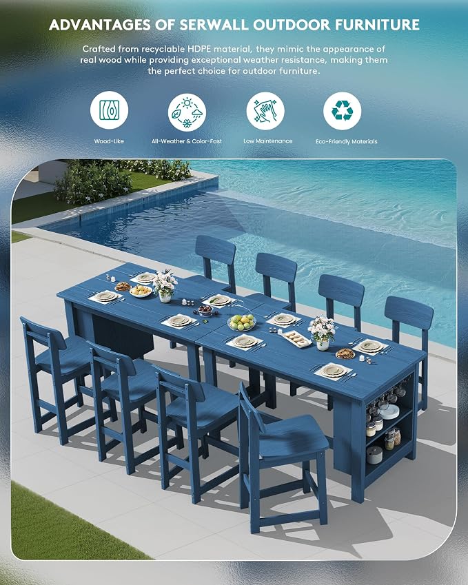 SERWALL 10-Piece HDPE Counter Height Dining Table Sets - Image 9