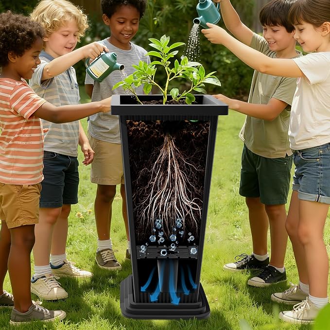Tall Black Planters Outdoor Set of 2, Large Outdoor Tall Planters Pots - Image 5