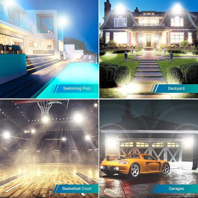2 Pack 1000W LED Flood Light Outdoor, 4250W Equivalent Super Bright 99500LM - Image 6