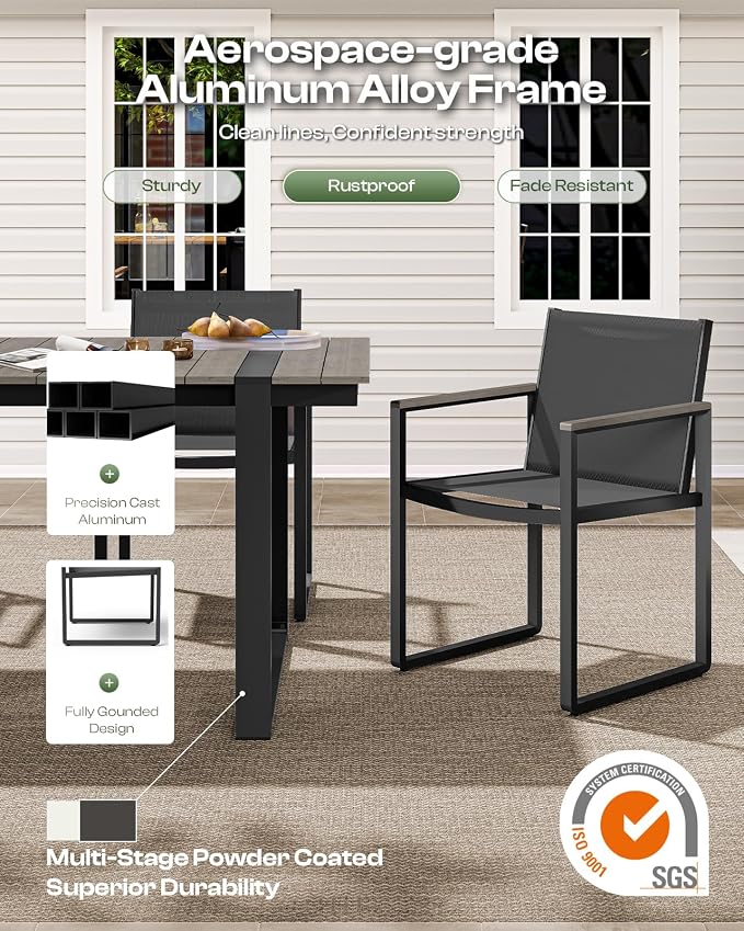Outdoor Dining Set, HDPS + Aluminum Patio Table and Chairs Set - Image 4
