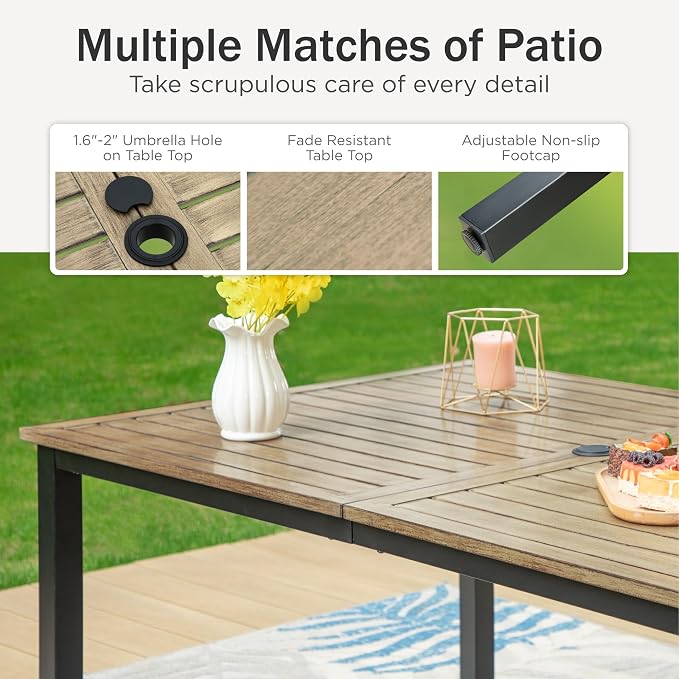 PHI VILLA 7 pcs Patio Outdoor Dining Table and Chairs, Sling Chairs - Image 8