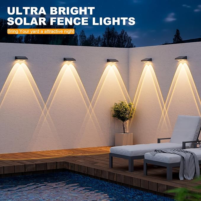 NIORSUN Solar Fence Lights, 8 Pack Deck Light, Led Lights Warm White Outdoor - Image 6
