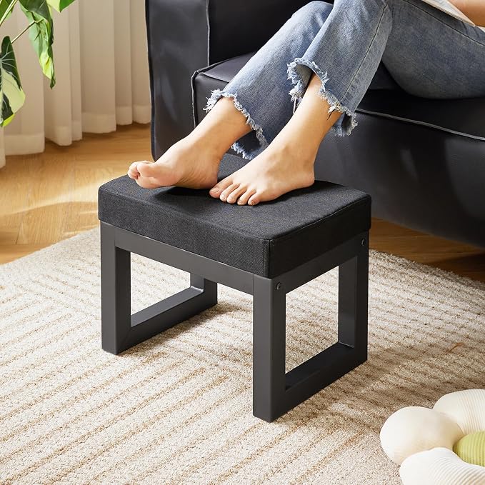 IBUYKE 16 Inch Small Foot Stool Ottoman, Rectangle Linen Foot Rest - Image 4