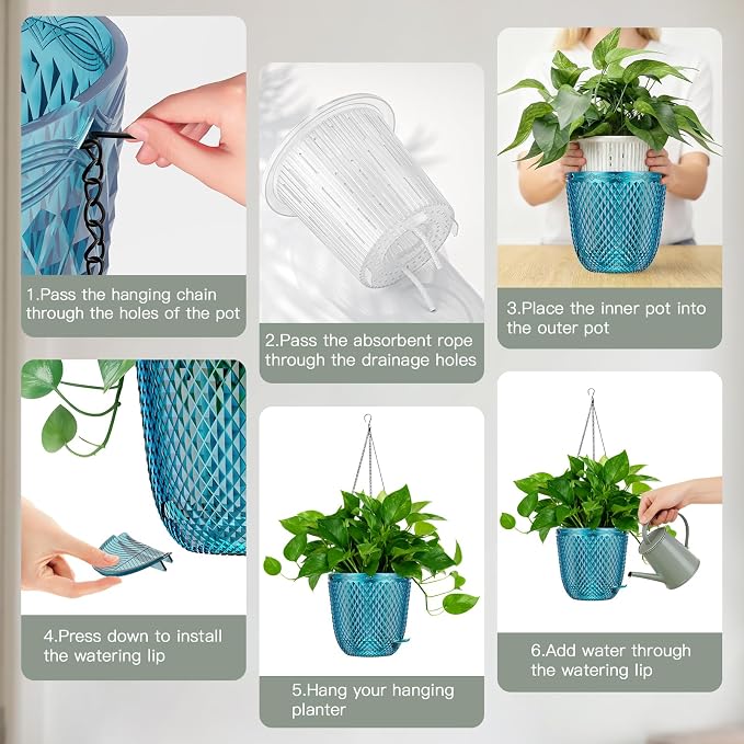 QCQHDU Self Watering Hanging Pots, 2 Pack 5.7 Inch Hanging Planters - Image 6