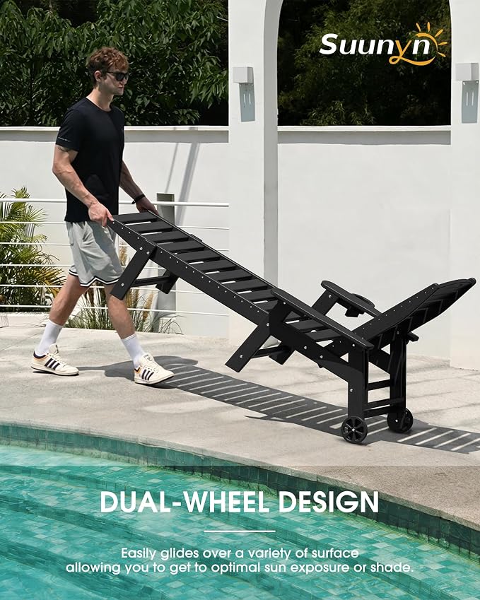 Lounge Chair Outdoor Set of 2, HDPE Chaise Lounge Outdoor, Pool Lounge Chair - Image 3