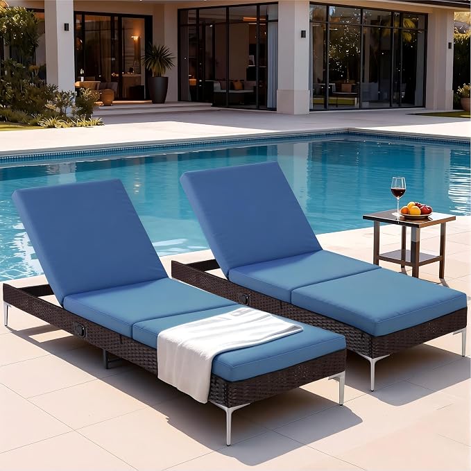 HOMREST Outdoor Lounge Chairs Set of 6, Patio Wicker Chaise Lounge - Image 7
