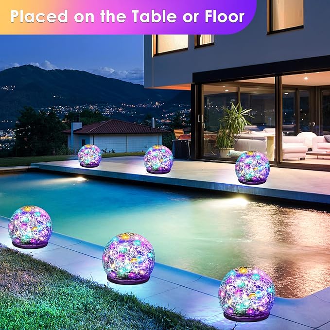 Solar Garden Lights, 2 Pack 80 LED Multicolor Cracked Glass Solar Outdoor - Image 3