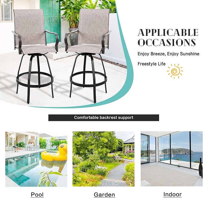 Vongrasig 4 Piece Patio Swivel Bar Chairs, All Weather Metal Textile High - Image 7