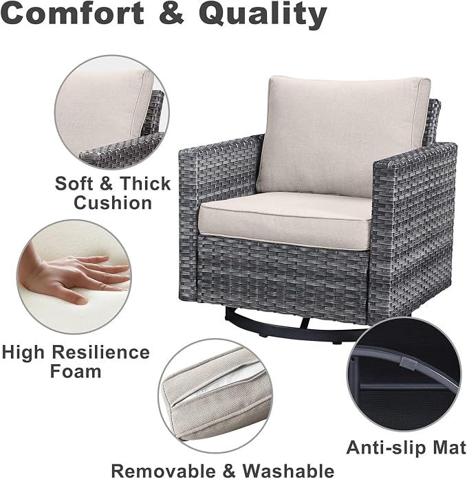 Belord 7 PCS Outdoor Furniture Set, Mixed Grey Wicker, Includes Swivel Rocker - Image 5