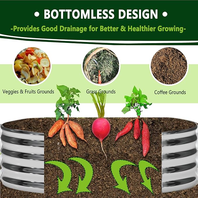 2PCS 2x2x1FT Galvanized Raised Garden Bed Kit, Vegetable Boxes-Round Metal - Image 4
