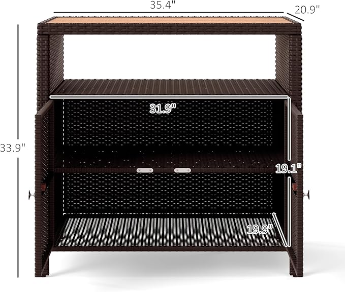 Outsunny Wicker Outdoor Storage Cabinet, Rattan Outdoor Bar Table - Image 3