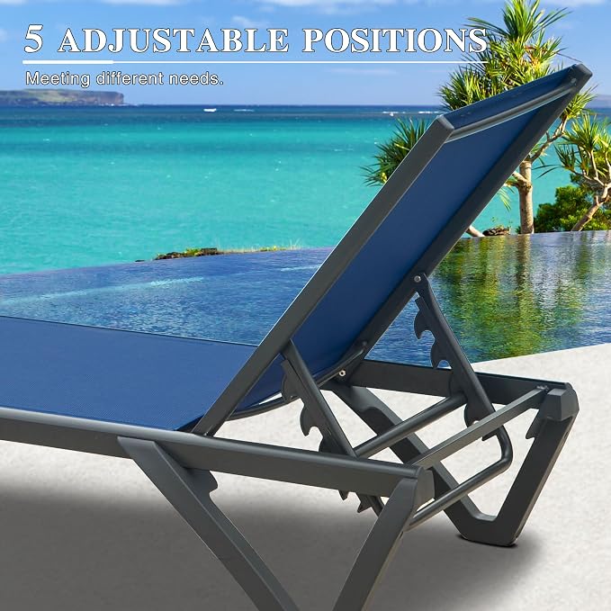 Domi Pool Lounge Chairs Set of 2, Aluminum Adjustable Outdoor Chaise Lounge - Image 5