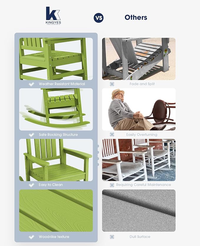 KINGYES Outdoor Rocking Chair Set of 2, High Density Polyethylene Patio Rocking - Image 5