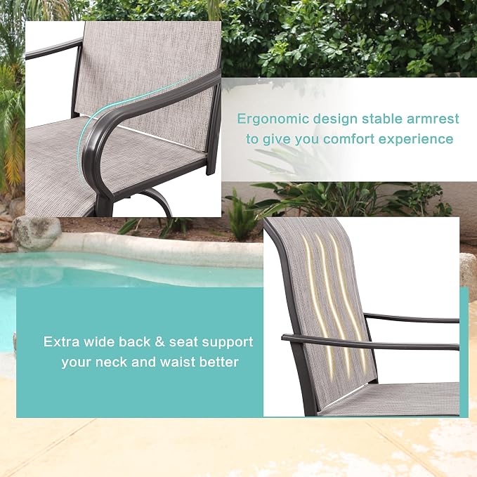 Vongrasig 5 Piece Patio Swivel Bar Set, All Weather Mental Textilene High - Image 3