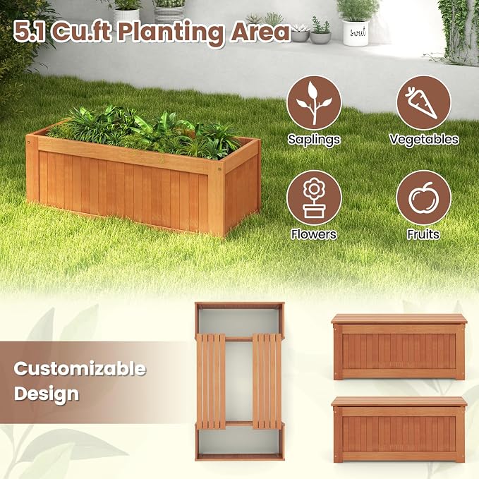 Giantex Set of 2 Outdoor Bench, Wood Raised Garden Bed w/Open Base, - Image 5
