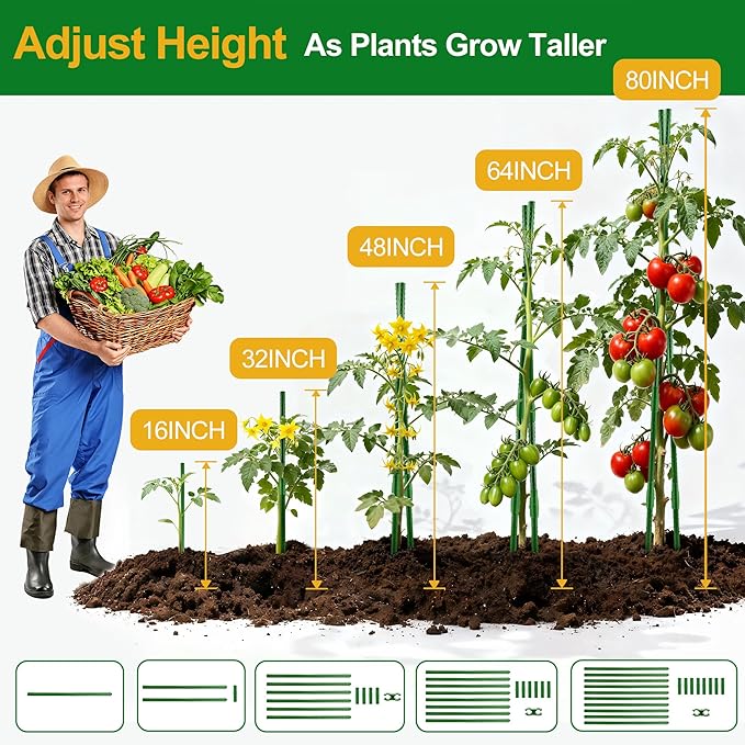 WAENLIR 16 Inch 48 Pack Extendable Garden Stakes Kit, DIY 4ft 5ft 6ft 7ft 8ft - Image 2