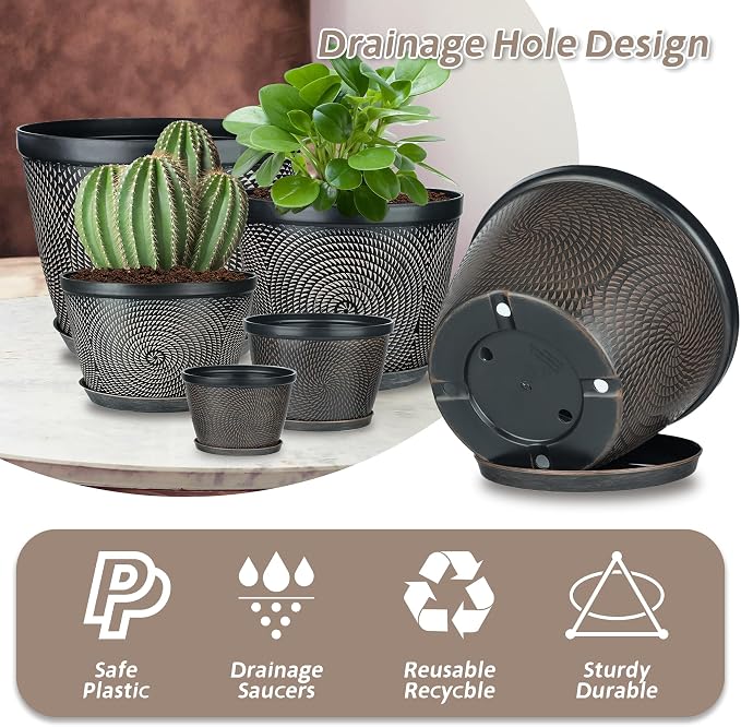 Quarut 12 Inch 4 Pack Large Plant Pots, Plastic Flower Pot - Image 4