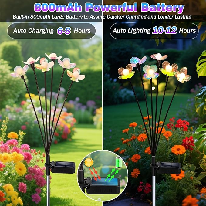 Solar Garden Lights, 2 Pack 12 LED Solar Swaying Flower Light, Waterproof - Image 3