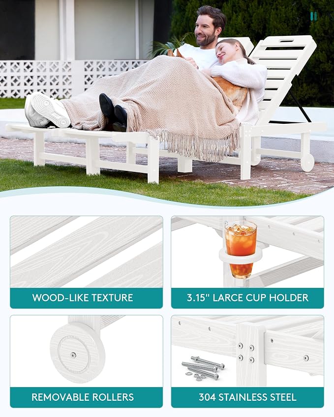 SERWALL Outdoor Chaise Lounge Set of 6, HDPE Pool Lounge Chair - Image 4