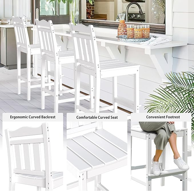 nalone Outdoor Bar Stool, HDPE Tall Adirondack Chair Bar Chair, Weather - Image 4