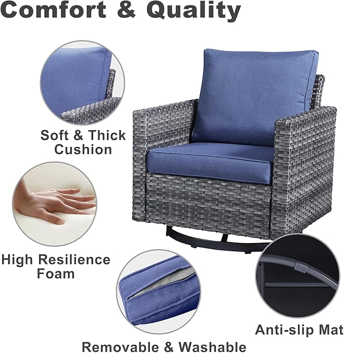 Belord Outdoor Bistro Set 3 Piece Wicker Swivel Rocker Patio Chairs, Oversize - Image 8