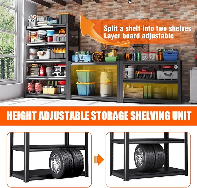 71"H-35"W Metal Garage Shelving-2050LBS 5 Tier Storage Shelves, Adjustable - Image 4