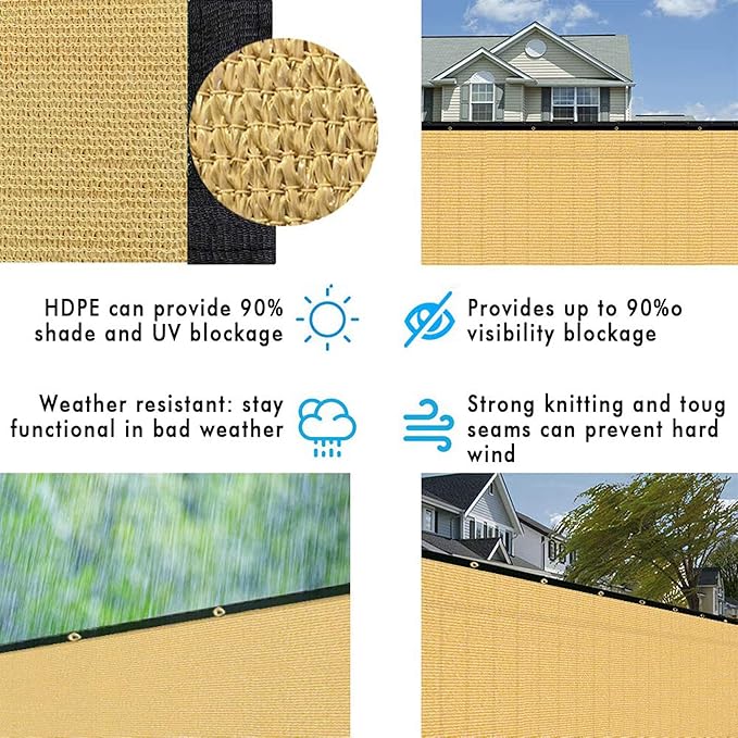 UPGRADE Privacy Fence Screen 6'x45' Sand Outdoor 90% Visibility Blockage 170 - Image 6