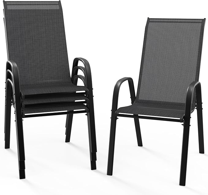 VINGLI Patio Chairs Set of 4 – Stackable Outdoor Dining Chairs by VINGLI