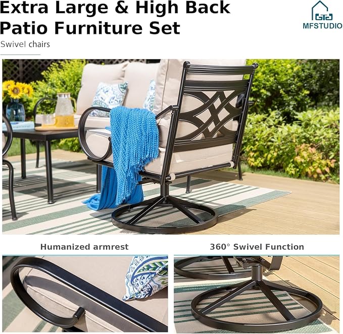 MFSTUDIO 7 Seats Metal Patio Conversation Furniture Sets, 6 Pieces Outdoor - Image 6